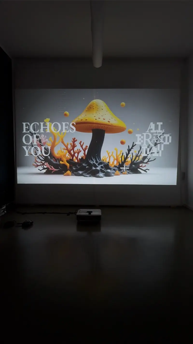Glowing mushroom projection in a dark room
